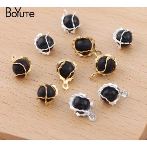 BoYuTe (100 Pieces/Lot) Wholesale Wrapped 6MM Black Bead Charms Metal Brass DIY Hand Made Jewelry Accessories