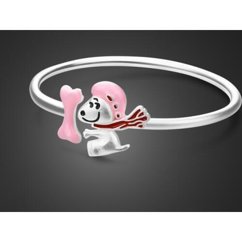 Solid silver children jewelry gift. 100% 999 sterling silver cute pink dog & bow bracelet. Suitable for 0-10 year old baby girl