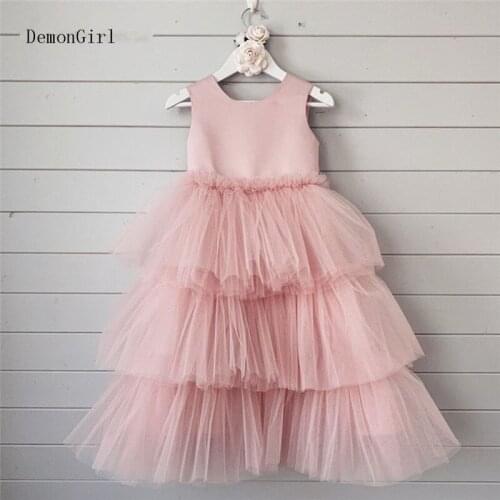 Pink Layers Tulle Little Princess Dress Children Flower Girl Dress Kid Birthday Party Pageant Prom Gown Photoshoot