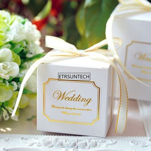 European Simple Atmosphere White Cube Candy Boxes Gold Stamping Wedding Party Supplies Gift Packing Box Favors Gift Bag