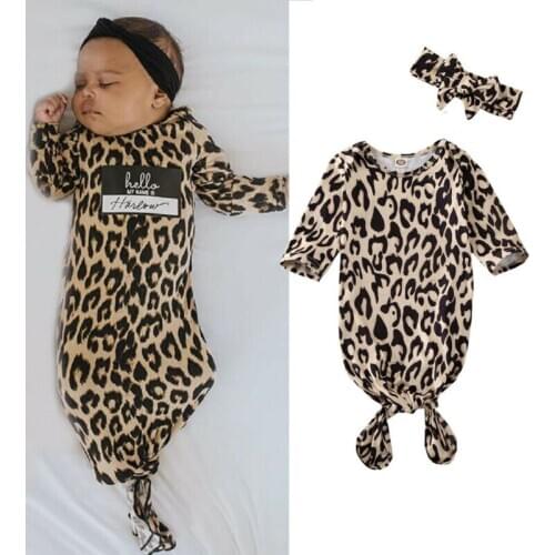 2pcs Newborn Baby Cotton leopard Prints Swaddle Blanket Wrap Sleeping Bag with Bow Headband 0-6M