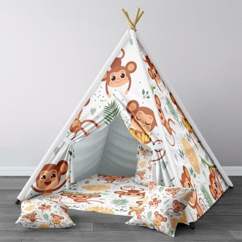 Play Tent for Kids Wigwam Portable Indoor Playground Tents Children Bedrooms Monkeys Brown Leafs Model 1335