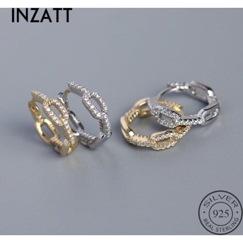 INZATT Real 925 Sterling Silver Zircon Chain Hoop Earrings For Fashion Women Minimalist 18K Gold Fine Jewelry Punk Accessories
