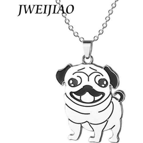 JWEIJIAO Cute Poodle Pendant Necklace Statement Stainless Steel Pug Charms Choker Chain Necklace Collier Animal Jewelry SS69