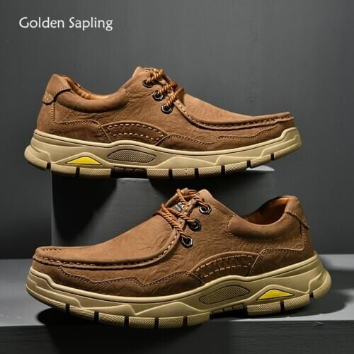 Golden Sapling Classic Mens Casual Shoes Genuine Leather Flats Men Fashion Platform Shoes Men Comfortable Driving Leisure Flat