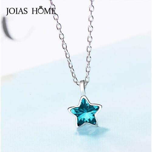 JoiasHome Fashion 925 Sterling Silver Necklace with Star Shape Sapphire Gemstone Pendant for Women Wedding Party Gift Jewelry