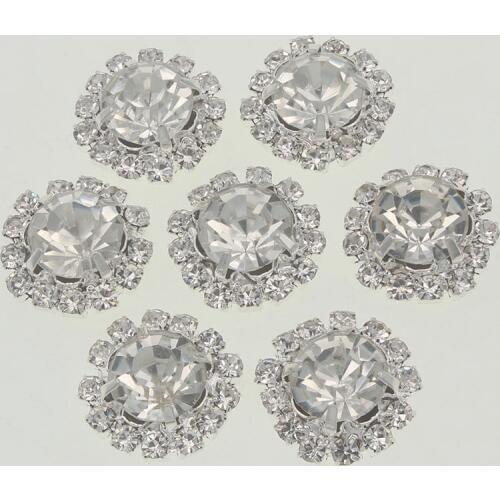 10pcs/lot 15mm Round Buttons with Rhinestones Flatback Decorative Brass Glass Stone for Hair Bow Silver DIY Wedding Accessories