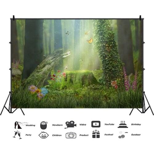 Laeacco Fairy Tale Forest Photography Backdrop Children Dreamy Scene Photo Studio Mushroom Elves Flowers Photographic Background