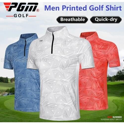 Mens Printed Golf T-Shirt Summer Golf Apparel Short Sleeve Polo Shirts MenS Dry Fit Training Tops Competition Sports Ball Tees