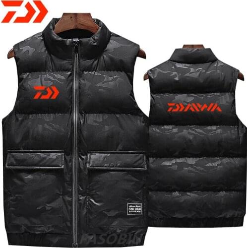Daiwa Plus Size Casual Mens Vest Camouflage Fishing Jacket 2021 Autumn Winter Warm Down Cotton Hiking Cycling Fishing Clothing