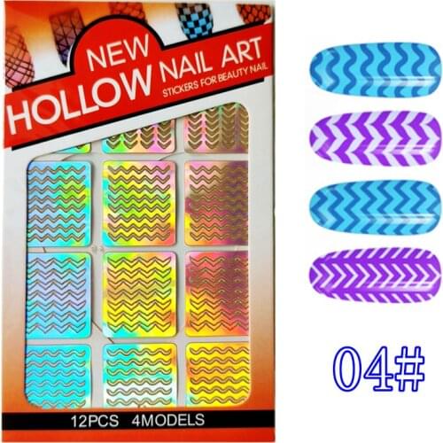 3D12Pcs Nail Art Hollow Template 1-24 Combination Geometric Pattern Heart Laser Nail Art Decoration Repair Decal Template Tool