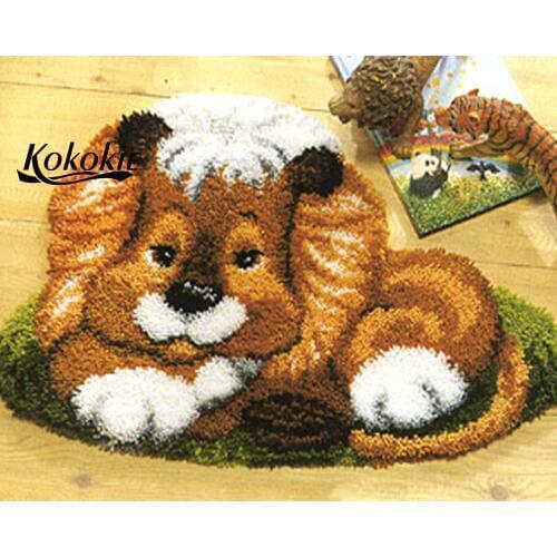 Diy knitting needle kits for carpet embroidery yarn crochet tapis latch hook kits rug tapestry kits dog printed cushion mat