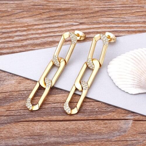 New Design Geometric Trendy Oval Shape Drop Earrings Brilliant Bridal Engagement Wedding Jewelry Elegant Female Dangle Earring