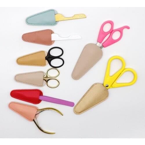 Nail Scissor Manicure Leather Cover for Nails Eyebrow Nose Eyelash Cuticle Scissors Curved Pedicure Makeup Tools Tweezers Cap