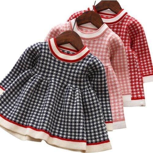 Baby Girls Dress Warm Lattice Knit Long-sleeve Princess Dress Kids Clothes Children Dresses For Toddler Baby Christmas Costume