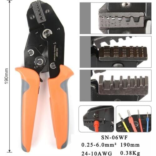 SN-06WF 0.25-6mm2 Crimping Pliers for End-sleeve Cable Clamp Locking Terminals Crimper Press Orange Hand Tool Crimping Pliers