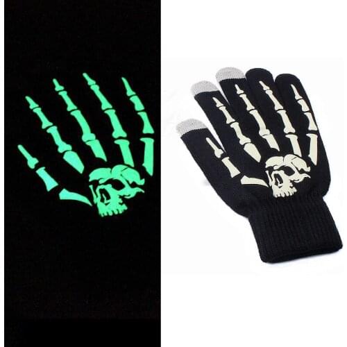 Unisex Halloween Skeleton Skull Half Finger Gloves Glow in the Dark Fingerless Stretch Warm Winter Mittens Clothes Accessories