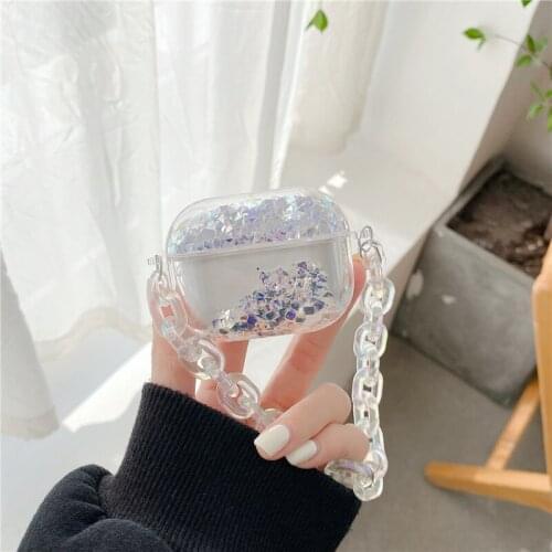 Lovely Bracelets Lanyard Chain Strap Diamond Liquid Quicksand Case for Apple Airpods 12pro Wireless Earphone Cover Chaging Box