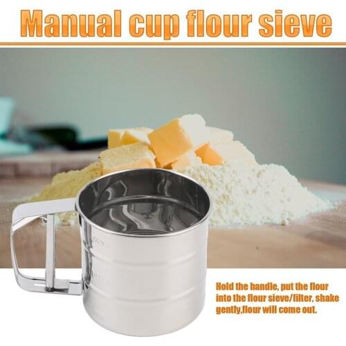 High Quality Stainless Steel Mesh Flour Sifter Mechanical Baking Icing Sugar Shaker Sieve Cup Shape Bakeware Baking Pastry Tools