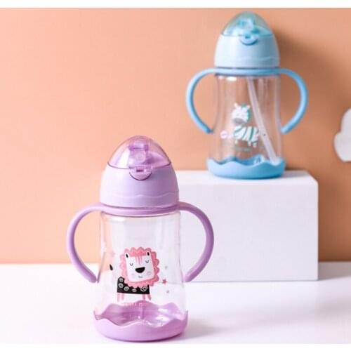 Boys And Girls Cartoon Straw Drop-resistant Handle Drink Cup 350ML Animal Printing Colors Kids Bottle