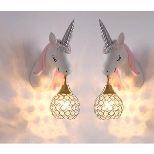 Nordic Modern Unicorn Wall Lamps Simple Individual Lovely Kids Room Wall Lights Bedroom Lamp Cartoon Sconce Wall Light Fixtures