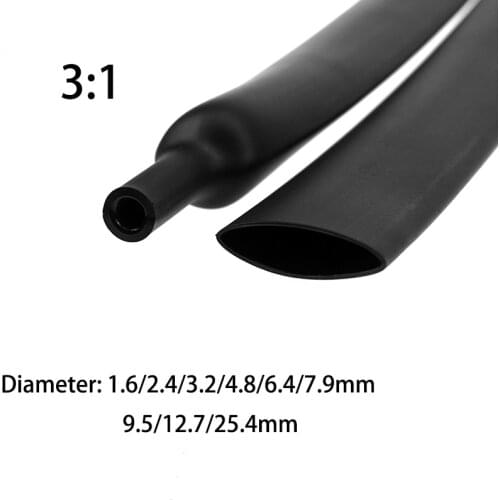 3M/lots 3:1 Heat Shrinkable with Glue Dual Wall Tubing Dia 1.6/2.4/3.2/4.8/6.4/7.9/9.5/12.7/25.4mm Adhesive Lined Sleeve Wrap