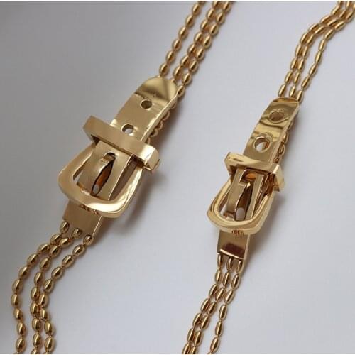 European and American Fashion Belt Buckle Three-Layer Rice Bead Chain Bracelet Female Titanium Steel Plated 18k Real Gold