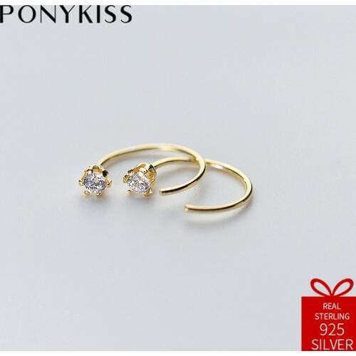 PONYKISS Romantic S925 Sterling Silver Chic Sweet Zircon Flower Hoop Earrings Women Anniversary Jewelry Valentines Day Gift