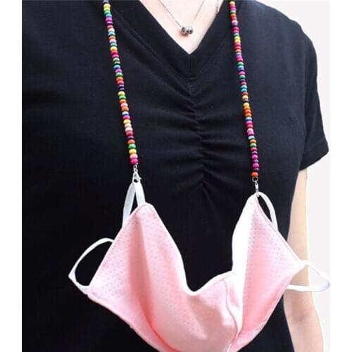 Handmade Colorful Wood Acrylic Beads Mask Lanyard Vintage Mask Chain Holder Women Necklace Jewelry Neck Chain Accessories