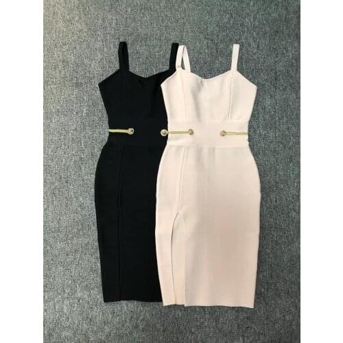 Bodycon Bandage Dress Women Vestidos 2019 Summer Sexy Elegant Black Beige Spaghetti Strap Midi Celebrity Party Dresses