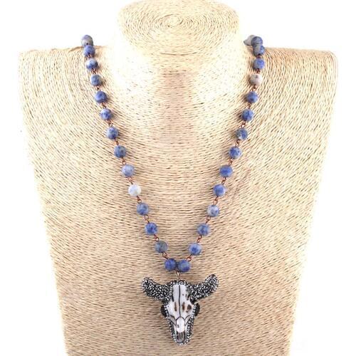 Free Shipping Fashion Matt Stones Bohemian Tribal Jewelry Natural Stone Clay White Sheep Pendant Women Necklace