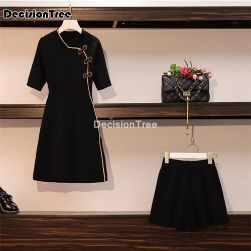 2021 chinese dress women cheongsam top+pants sets flowers print chinese traditional qipao short sleeve oriental dress qipao