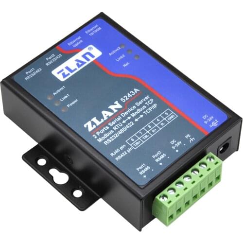 ZLAN5243A 2 ports serial port RS232 RS485 422 to Ethernet TCP/IP RJ45 Converter Modbus RTU to tcp dual device server IOT