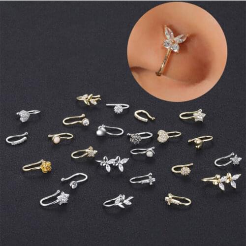 1PC Copper Heart Clip On Nose Cuff Fake Nose Hoop Star Non Piercing Cross Gold Jewelry Faux Piercing Nez Jewelry for Women