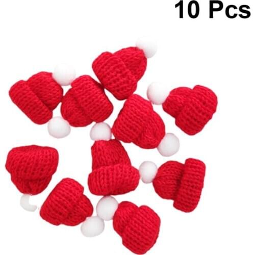 10PCS Knitted Small Christmas Hat Santa Claus Cap Cute Christmas Hats Headdress Party Favors DIY Handmade Accessories (Red) A35
