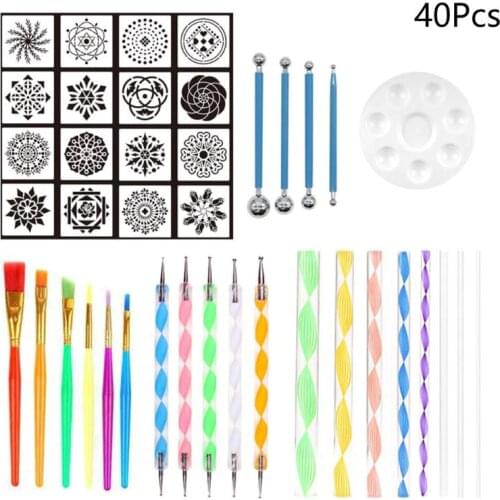 37/40pcs Mandala Dotting Pen Handwork Tools Set for Rock Painting Stencils Brush G88D