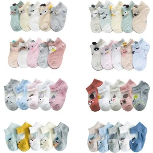 5Pairs/Lot 0-5Y Childrens Socks Summer Thin Mesh Socks Cartoon Baby Socks Lightweight Breathable Newborn Baby Socks Cotton Sock