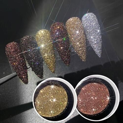 6Jars/Set Glitter Nail Art Astringency Diamond Crystal Powder UV Gel Polish Sparkly DIY Charms Brown Nail Glitter Powder Tr#023