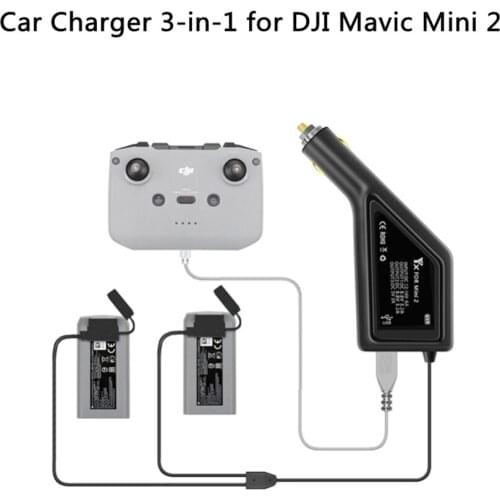 DJI Mavic Mini 2 Car Charger 3-in-1 Dual Battery Remote Controller Charger with USB Port for DJI Mavic Mini 2 Drone Accessories