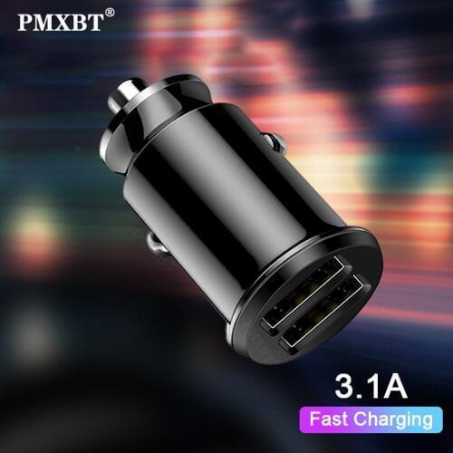 Mini USB Car Charger 5V 3.1A Fast Charging For iPhone 11 Samsung S9 A50 Xiaomi Huawei P30 Dual USB Phone Charger Adapter in Car