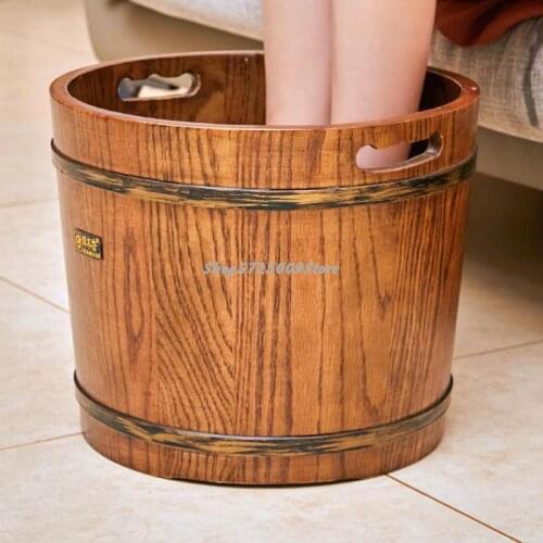Foot Soaking Cask Red Oak Foot Bath High-end Solid Wood Soaking Basin Deepen 30cm Foot Washing Bucket Tub