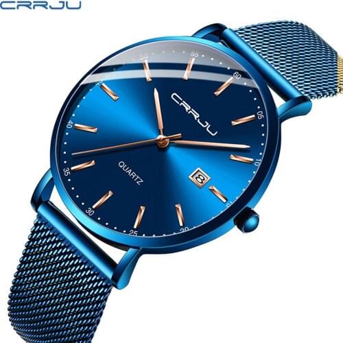 CRRJU New Fashion Blue Mens Watches Top Brand Luxury Clock Sports Stainless Steel Waterproof Quartz Watch Men Relogio Masculino