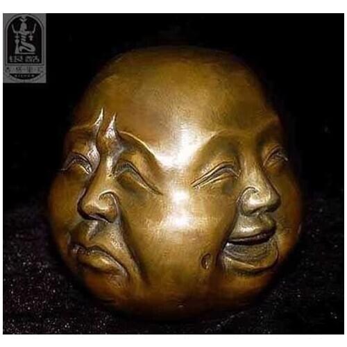 Decoration Brass Rare chinese tibet brass 4 faces buddha head statue JINHONGBO 5cm Chinese Dynasty Old Antique Pure Bronze