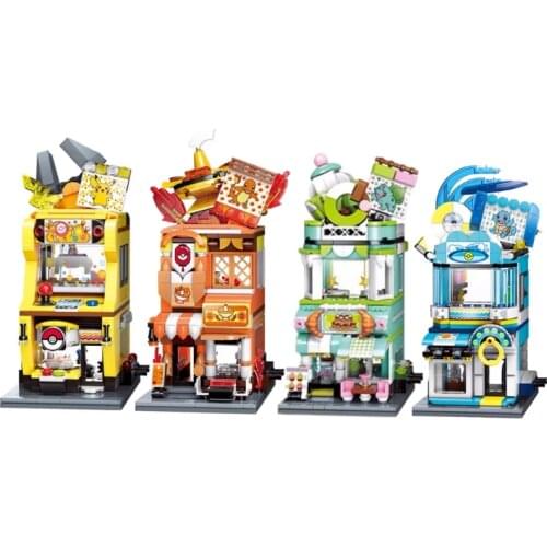 New Pattern 4 Pokemon Building Block Toys Kawaii Pikachu Charmander Streetscape Theme Store Series Childrens Gifts Anime