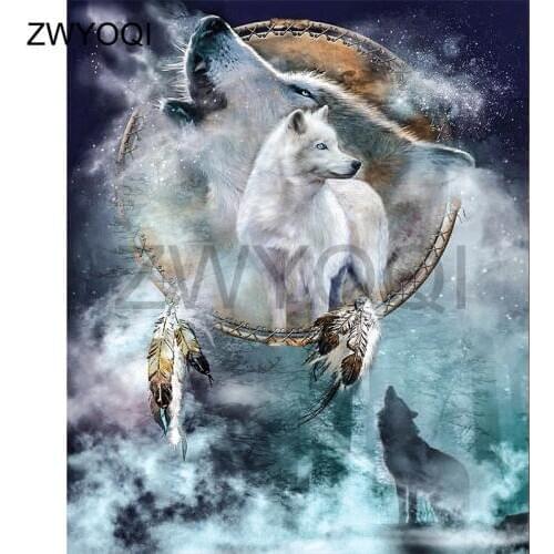 DIY Diamond painting Full Round Diamond mosaic Wolf totem feather Full Square Diamond embroidery Cross stitch Wolf totem feather