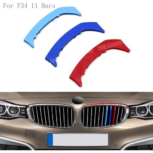 For BMW 3Series GT F34 F30 2012 2013 2014 2015 2016 2017 3Pcs Tri-Color Front Grille Trim Strip Cover Bumper Strips Cover Sticke