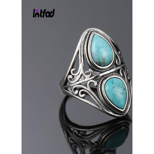 Sterling Silver 925 Rings Retro Design Natural Turquoise Ring for Women Men Fine Jewelry Gifts Luxury Finger Ring