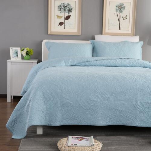 CHAUSUB Solid Bedspread Quilt Set 3pcs Coverlets Cotton Quilts Embroidered Quilted Bed Cover Sheets King Queen Size Blanket
