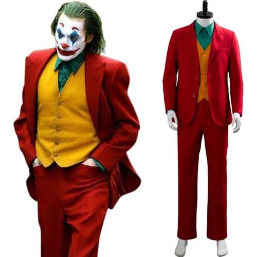 Joker Origin Romeo 2019 Movie Joaquin Phoenix Joker Arthur Fleck Cosplay Costume Outfit Red Suit Uniform Joker Costume Halloween