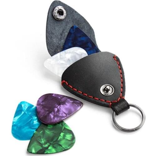 Leather Electric Guitar Pick Holder Folk Guitar Plectrum Case Bag Keyring